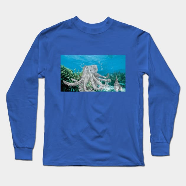 Octopus on the Seabed Long Sleeve T-Shirt by Mila-Ola_Art